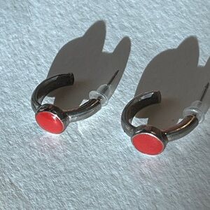 Antique red coral and sterling silver Hoop Earrings